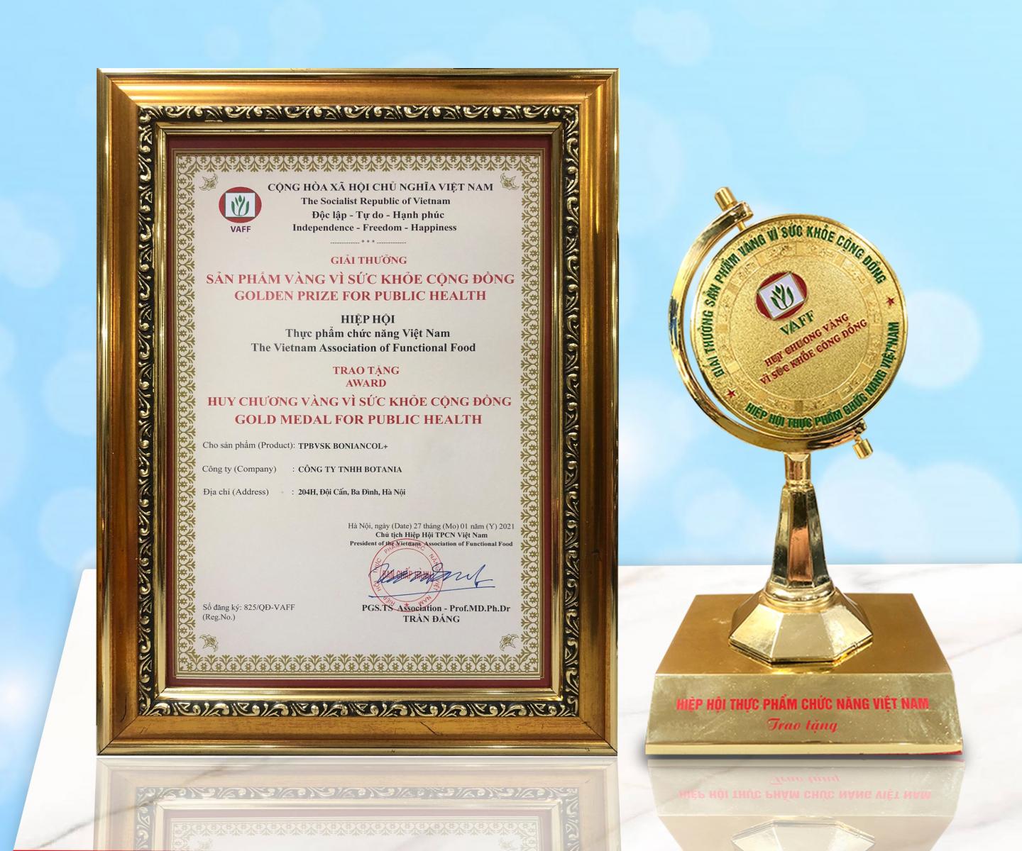 BoniAncol nhận giải thưởng danh giá “Sản phẩm vàng vì sức khỏe cộng đồng”